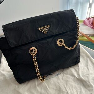 Authentic Prada Tessuto Nylon Black Chain Flapbag Goldchain
